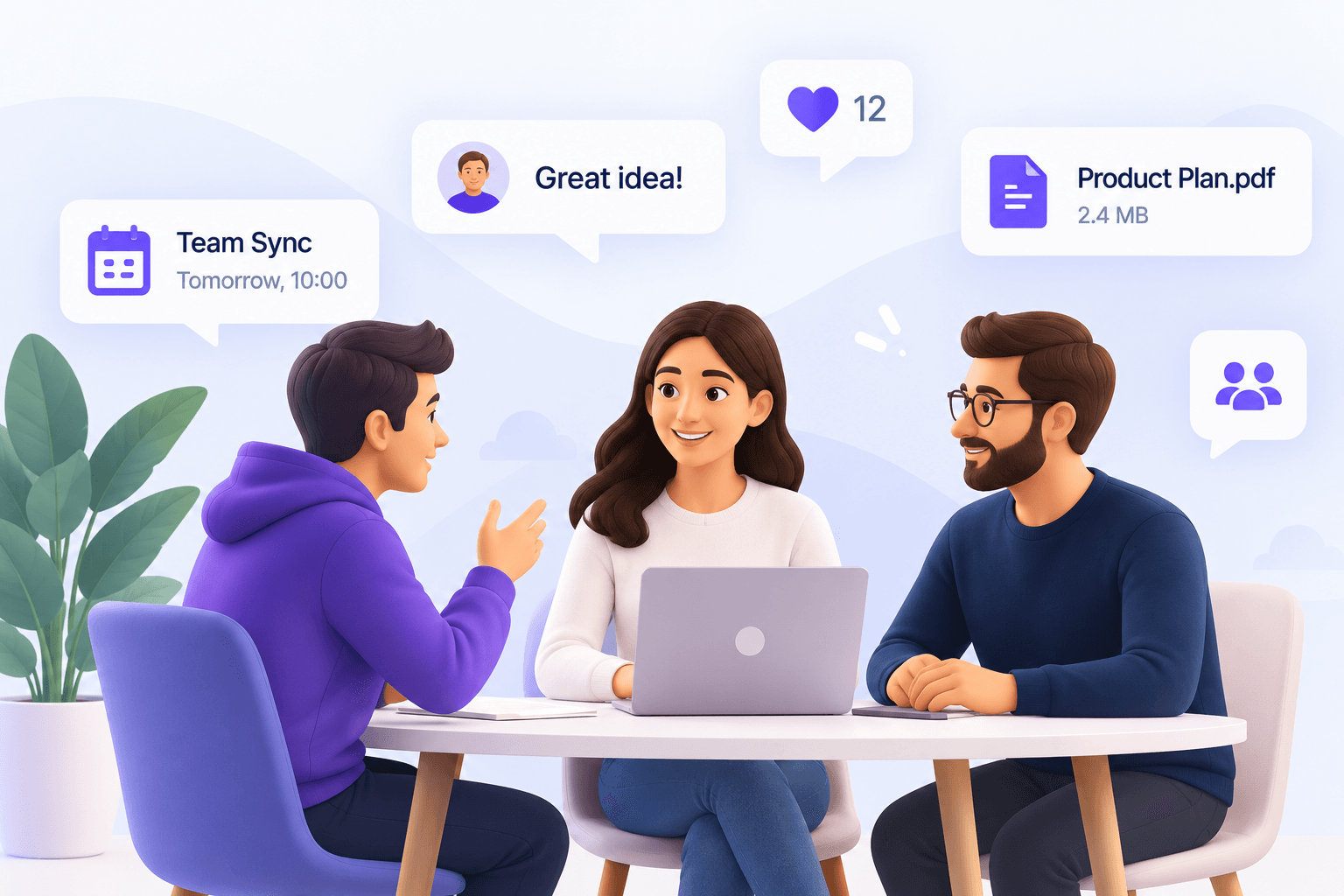 Three people collaborating together